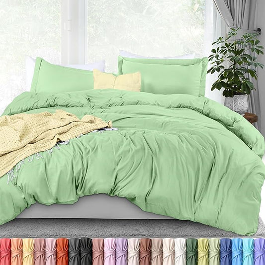 Utopia Bedding Duvet Cover King Size - 3 Piece with Zipper Closure - 1 Comforter Cover 104X90 Inches & 2 Pillow Shams 20X36 Inches (Sage) Comforter Not Included