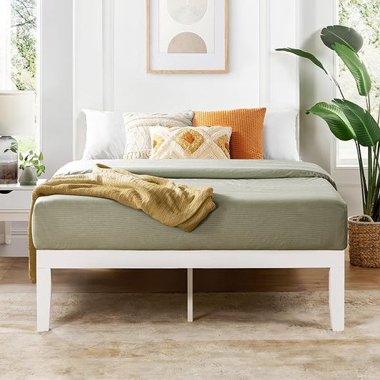 Mellow Naturalista Classic 16 Inch Solid Wood Platform Bed with Wooden Slats, White, Full