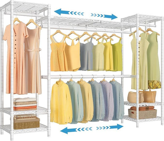 VIPEK X30 Expandable Clothes Rack Adjustable from 5' to 6'11", 950lbs Capacity Heavy Duty Portable Closet with 4 Hanger Rods & 7 Wire Shelves, Metal Wardrobe System for Reach-in Closet, White