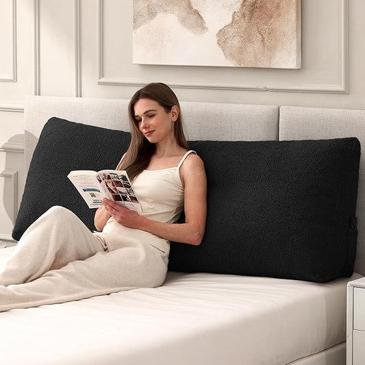 Headboard Pillow King, Triangle Bed Wedge Pillow for Headboard, Backrest Pillow for Sitting up, Reading, Working, Headboard Daybed Pillow with Removable Cover for Bed, Dorm Sofa, Black