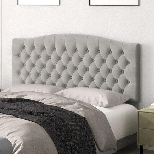 Befurtori Queen Headboard Only, Upholstered Headboard for Adjustable Bed Velvet Tufted Queen/Full Size Wall Mounted Head Board with Solid Wood Legs Head Board, Silver Gray