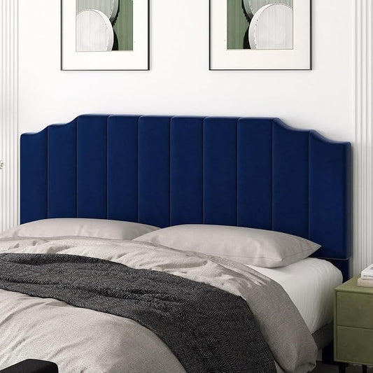 Befurtori King Size Headboard Only, Velvet Wall Mounted Headboard King for Adjustable Bed Modern Upholstered Head Board Easy Assembly, Navy Blue