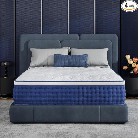 Twin XL Mattress, 14 Inch Twin XL Size Hybrid Mattress in a Box, Medium Feel Foam and Individual Pocket Springs, Extra Edge Support, Pressure Relief, CertiPUR-US, Blue