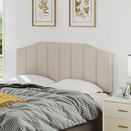 Furpopup Linen Queen Size Headboard, Upholstered Headboard Queen/Full Size Wall Mount and Bed Frame Mount, Featuring High-Density Sponge Padding Luxury Texture Easy Assembly Comfort Style-Beige