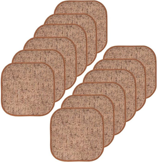 Sweet Home Collection Chair Cushion Memory Foam Pads Honeycomb Pattern Slip Non Skid Rubber Back Rounded Square 16" x 16" Seat Cover, 2 Pack, Broadway Rust/Brown