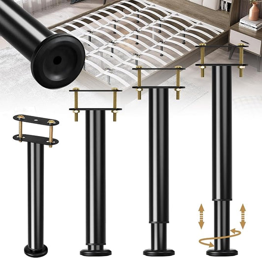 4Pcs Metal Adjustable Height Center Support Leg For Bed Frame, Bed Support Legs For Wood Slats, Under Bed Frame Support Legs Replacement, Bed Reinforcement Kit For Wooden Frame, Height 9.8" To 16.5"