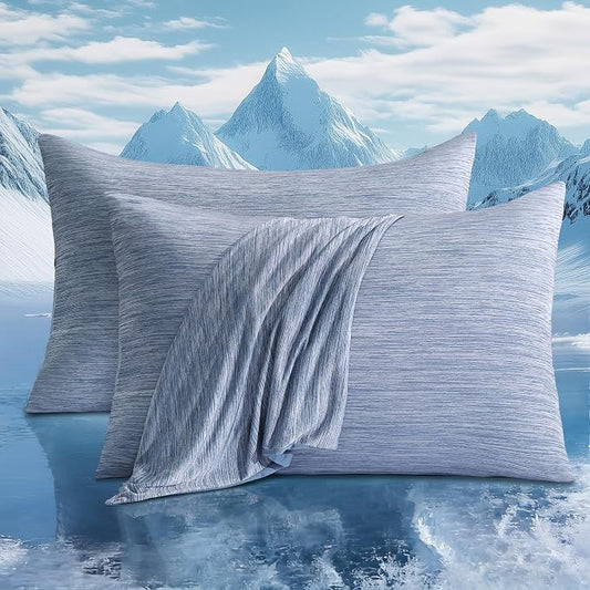 LUXEAR 2 Pack Cooling Pillow Cases King Size, Arc-Chill Q-Max > 0.5 for Hot Sleepers, Hair & Skin Friendly, Double-Sided, Machine Washable, Hidden Zipper, Gifts for Women Men, Blue