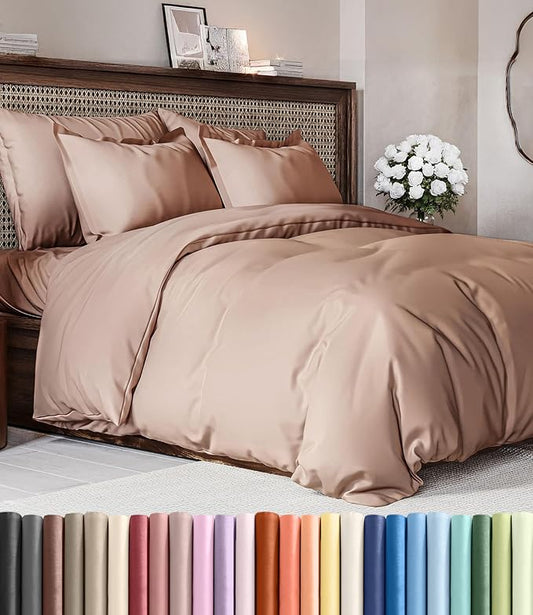 Duvet Cover Cal King Size Set - Extra Soft Cal King Duvet Cover 104" x 98" with 2 Pillow Shams - Hotel Luxury, Easy Care & Fade Free with Zipper Closures & Ties - Comfy, Cozy and Breathable (Mauve)