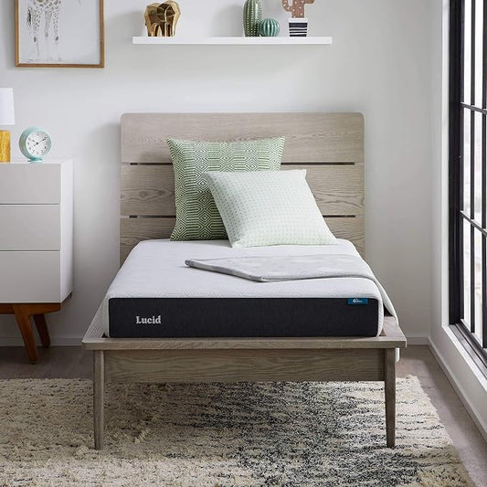 Lucid 6 Inch Memory Foam Mattress – Low Profile – Medium Firm Feel - Infused with Bamboo Charcoal and Gel - Bed in a Box - Temperature Regulating - Breathable - Twin Size