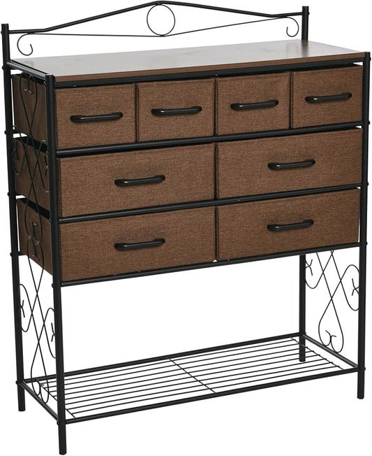 Household Essentials Walnut Iron 8-Drawer Sideboard with Mid-Century Detailing