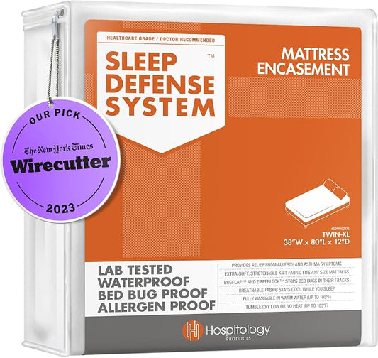 HOSPITOLOGY PRODUCTS Mattress Encasement - Zippered Bed Bug Dust Mite Proof Hypoallergenic - Sleep Defense System - Twin XL - Waterproof - Stretchable - Standard 12" Depth - 38" W x 80" L