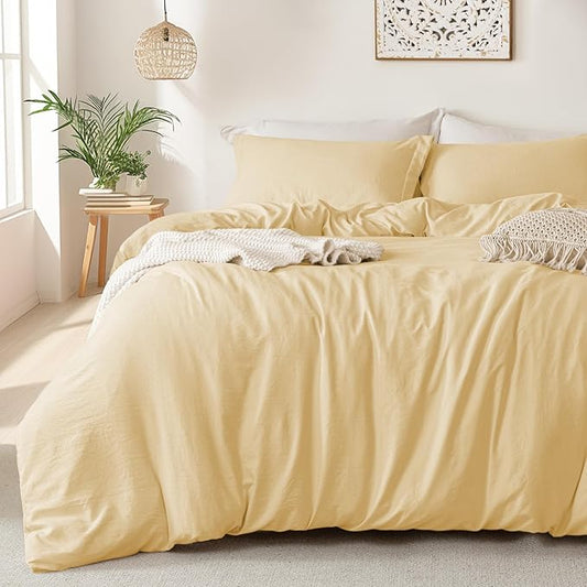 MILDLY Super Soft Duvet Cover 2pcs - 100% Washed Microfiber Butter Yellow Twin/Twin XL Comforter Cover Set with Zipper Closure & Corner Ties