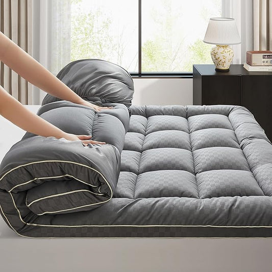 2~3In Extra Thick Mattress Topper Cooling Pillow Top Airflow Design for Hot Sleepers, Soft Comfort & Supportive, Pressure-Relieving Pad for Back & Side Sleepers, Easy Setup & Wash, Full 54”*75”