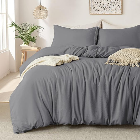 MILDLY Super Soft Duvet Cover 2pcs - 100% Washed Microfiber Dark Grey Twin/Twin XL Comforter Cover Set with Zipper Closure & Corner Ties (No Comforter)