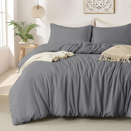 MILDLY Super Soft Duvet Cover - 100% Washed Microfiber Dark Grey Comforter Cover Set 3 Pieces with Zipper Closure & Corner Ties (No Comforter)