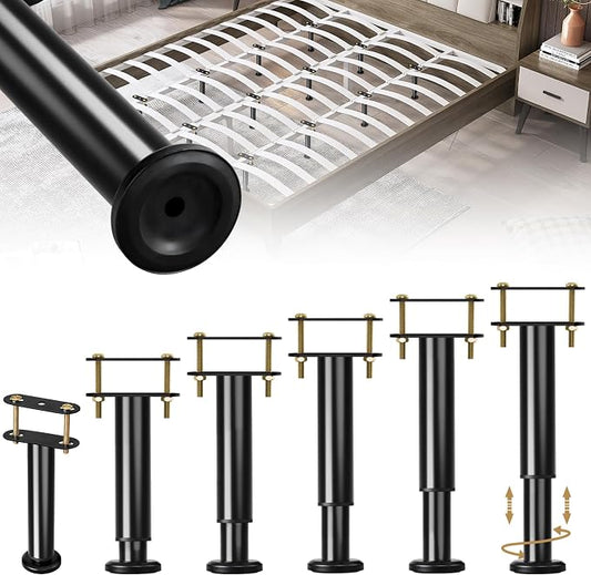 6 Pcs Adjustable Height Bed Support Legs, 6-9 Inch Metal Under Bed Frame Support Legs, Extra Sturdy Bed Legs Replacement Parts with Rubber Non-Slip Base for King Queen Frame Wooden Center Slat