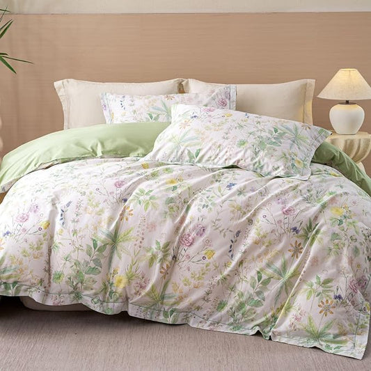 OAITE Duvet Cover Set King Size Floral Pattern Ultra Soft 100% Cotton Duvet Cover Sets 3-PC, Breathable Duvet Cover with Zipper Closure & Corner Ties(2 Pillow Shams,1 Duvet Cover)