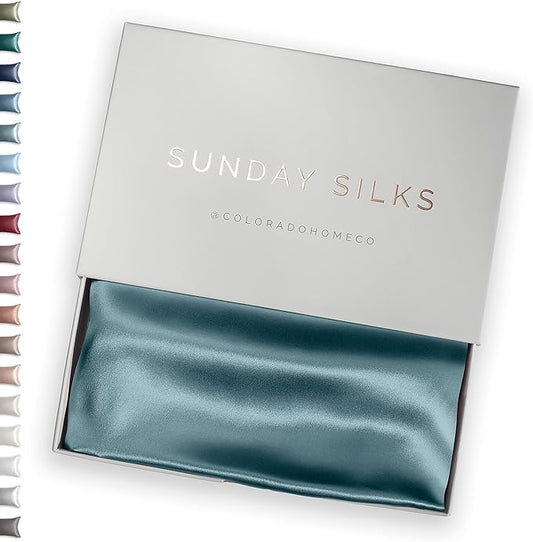 SUNDAYSILKS™ Premium Silk Pillow Cases | 100% Mulberry Silk Pillowcase with Zipper, All Sides Real 22 Momme Grade 6A Silk, Standard Queen, King Size [Mineral Blue]