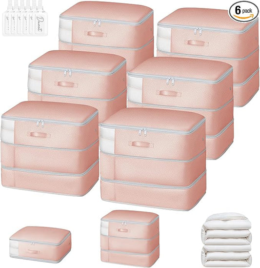 DIMJ Comforter Storage Bag - 110L Ultra Space Saving Self Compression Organize 6 Pack for Duvet, Pillow, Bedding, Blanket Storage Organizer Nylon Compression Bags