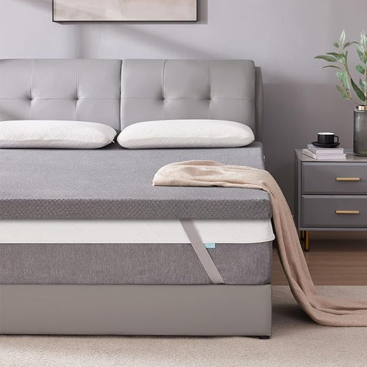 SINWEEK 3 Inch Gel Memory Foam Mattress Topper King Size, Pad for Back Pain, Bed Topper with Removable Soft Cover, CertiPUR-US Certified,Grey