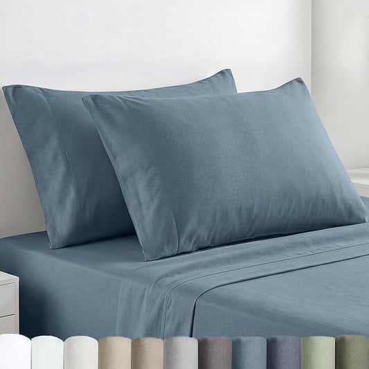 California Design Den Pillowcases Queen Size Set of 2-100% Egyptian Cotton, Crisp Percale Feel, Soft & Breathable, Fits Both Standard & Queen Pillows - Slate Blue