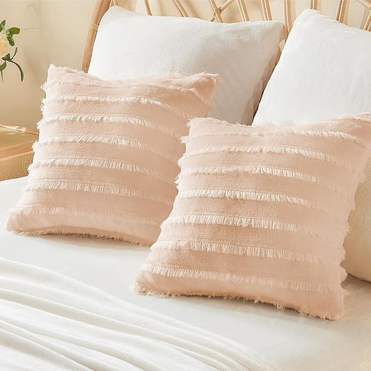 BEDELITE Velvet Pillow Covers 18x18 with Zipper, 2 Pack Super Soft Square Pillow Covers for Bedroom, Sofa, Luxury Cozy Fleece Pillowcases for All Seasons(18x18 Inches, Coral-Boho)
