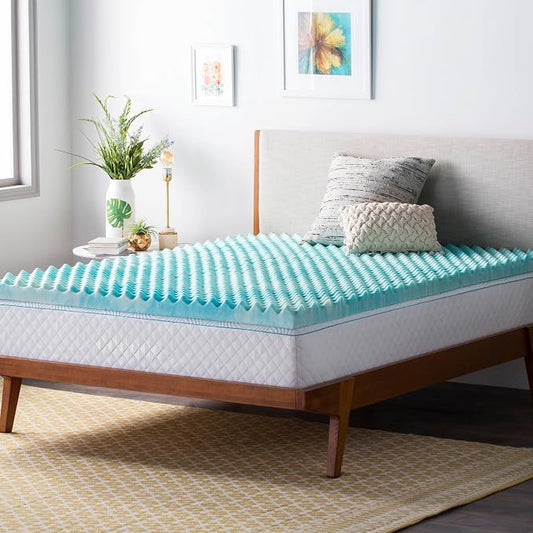 Linenspa 2 Inch Gel Memory Foam Mattress Topper – Egg Crate Style, Reversible for two feels – Promotes Airflow & Relieves Pressure Points – King