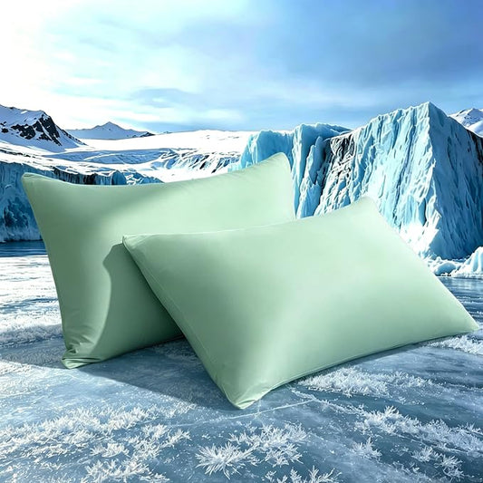 TELUS Cooling Pillowcases Standard Size 2-Pack, Silky Soft Breathable Pillow Case with Envelope Close, Stay Cool Pillow Cover for Hot Sleepers and Night Sweats, 20x26 Inch, Green