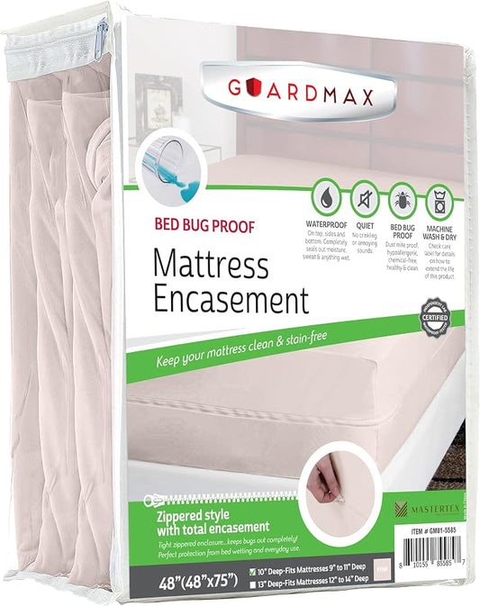 Guardmax RV Mattress Encasement with Zipper, Waterproof, Bed Bug Proof, and Dust Mite Proof Mattress Protector for RV Size Bed up to 10" Deep, Zippered All Around Jersey Knitted Mattress Cover
