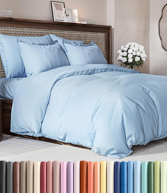 Duvet Cover Full Size Set - Extra Soft Full Duvet Cover 80" x 90" with 2 Pillow Shams - Hotel Luxury, Easy Care & Fade Free w/ Zipper Closures & Ties - All Season, Comfy, Cozy & Breathable (Sky Blue)