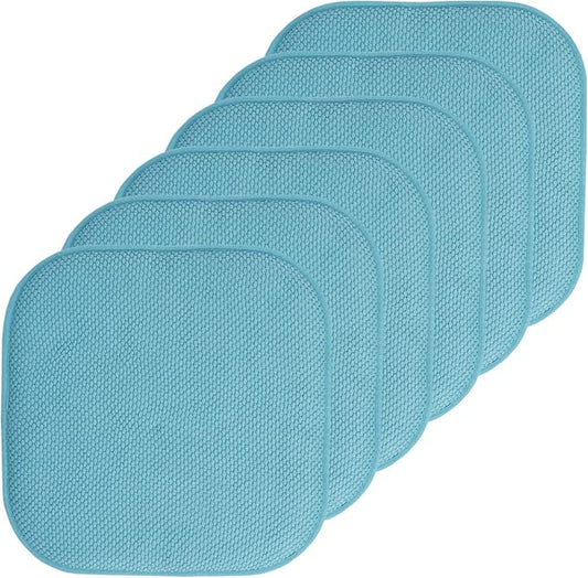Sweet Home Collection Chair Cushion Memory Foam Pads Honeycomb Pattern Slip Non Skid Rubber Back Rounded Square 16" x 16" Seat Cover, 6 Pack, Teal