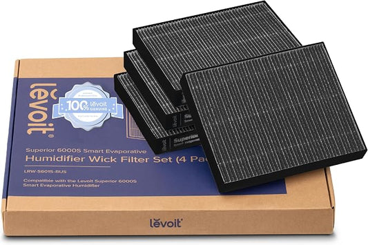 LEVOIT 4-Pack Replacement Filters for Superior 6000S Smart Evaporative Humidifier, Captures Large Particles & Minerals, Extends Filter Life up to 6 Months, Gray