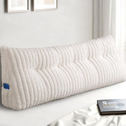 Headboard Pillow Queen, Triangular Wedge Pillow Headboard Queen, Cushion Headboards Reading Pillows, Backrest Pillows for Sitting in Bed or Working with Removable Cover, Beige