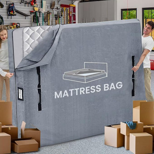Mattress Bags for Moving and Storage, BETU Waterproof Mattress Protector King Mattress Cover with 8 Heavy Duty Handles and Zipper Extra Thick Moving Supplies for Bed Reusable (82x79x13.5 Grey)