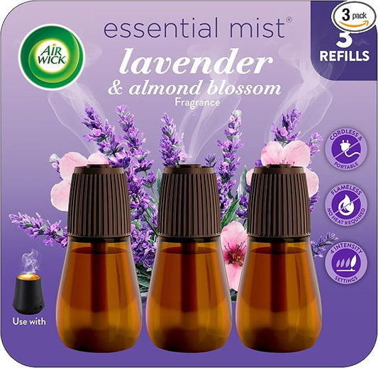 Air Wick Essential Mist Refill, Essential Oils Diffuser, Lavender and Almond Blossom, 3 ct, Air Freshener, Aroma diffuser