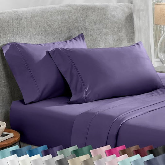 California Design Den King Size Pillowcase Set - 400 Thread Count, 100% Cotton Sateen, Set of 2 Pillow Covers, Soft and Breathable - Dark Purple