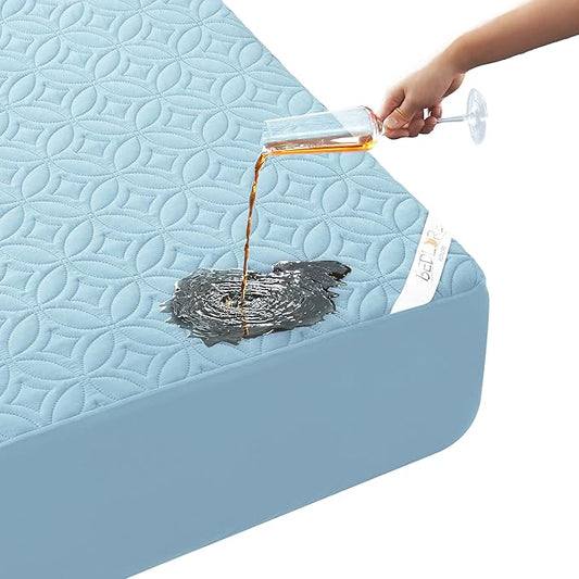 BEDLORE Waterproof Mattress Protector, Cal King Size Mattress Pad with Deep Pocket 6"-22" Depth, Soft Dirt-Proof Double Bed Mattress Cover for Bedroom, College Dorm, Hotel (Sky Blue)