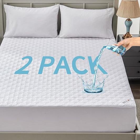 BEDLORE 2 Pack Waterproof Mattress Protector,Cal King Size Pad Noiseless with Deep Pocket Fitted for 6"-18",Soft Breathable Dirt Proof Bed Mattress Cover Washable for Home,Bedroom,Hotel(White)