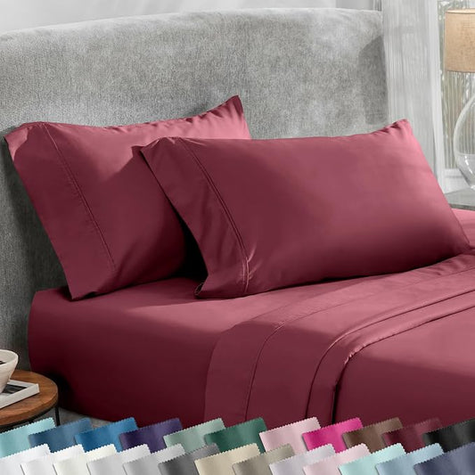 California Design Den King Size Pillowcase Set - 400 Thread Count, 100% Cotton Sateen, Set of 2 Pillow Covers, Soft and Breathable - Burgundy Red
