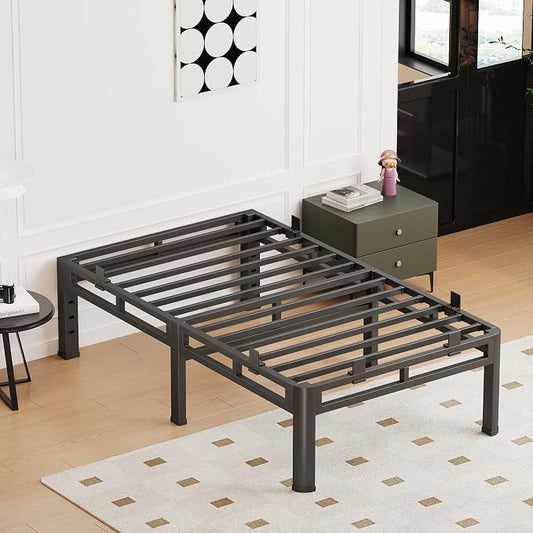 14 Inch Twin Size Bed Frame Heavy Duty, Metal Double Layer Steel 4000 lbs Capacity, Platform with Large Under Bed Storage Space, No Box Spring Needed, Noise-Free, Easy Assembly