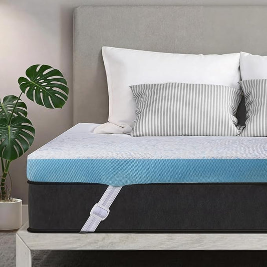 OhGeni Memory Foam Mattress Topper Pad,Soft Bed Cover with Anti-Slip Base, Size Twin XL, Style 4 Inch with Cover