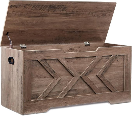 39.4” Storage Bench, Extra Large Entryway Bench with Storage,Storage Chest with 2 Safety Hinges,Blanket Storage,Shoe Storage Chest for Bedroom,Living Room,Easy Assembly. (Greige)