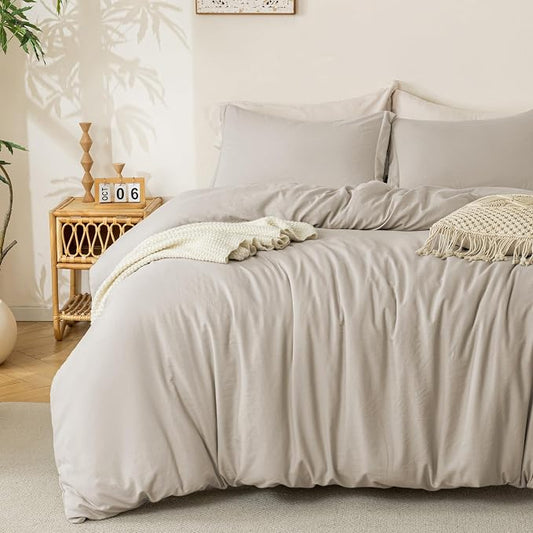 MILDLY Super Soft Duvet Cover 2pcs - 100% Washed Microfiber Linen Grey Twin/Twin XL Comforter Cover Set with Zipper Closure & Corner Ties (No Comforter)