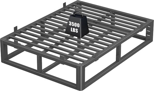 14 Inch Queen Bed Frame with Rounded Corner and Headboard Hole, Metal Platform Bed Frames 6 Non-Slip Guards, 3500lbs Heavy Duty Steel Slat Support, Squeak Free, No Box Spring Needed, Black
