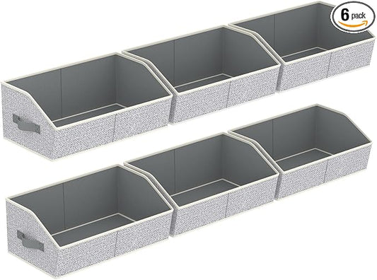 Homsorout Storage Bins for Shelves - Large Trapezoid Closet Shelf Organizer, Fabric Organization Bins with Handles, Storage Baskets for Clothes, Towel, Purse, 6 Pack, Light Gray