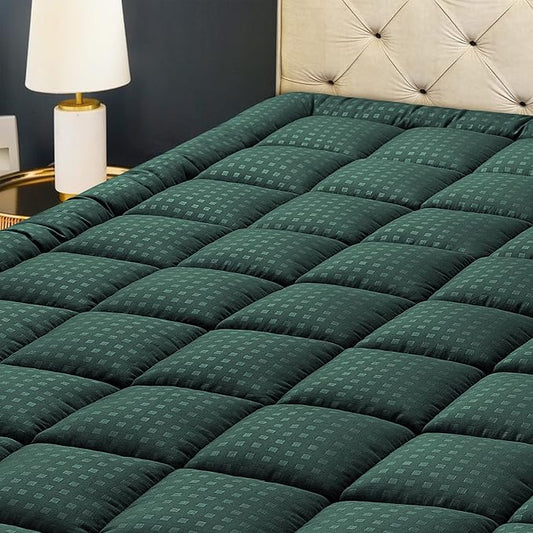 HYLEORY Full XL Mattress Pad Quilted Fitted Mattress Protector Cooling Pillow Top Mattress Cover Breathable Fluffy Soft Mattress Topper with 8-21" Deep Pocket, Green