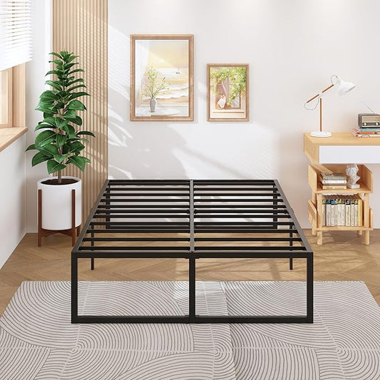 Lutown-Teen 18 Inch California King Bed Frames Sturdy Mattress Foundation, Heavy Duty Metal Cal King Platform with Steel Slats Support No Box Spring Needed, Noise Free, Easy Assembly, Black
