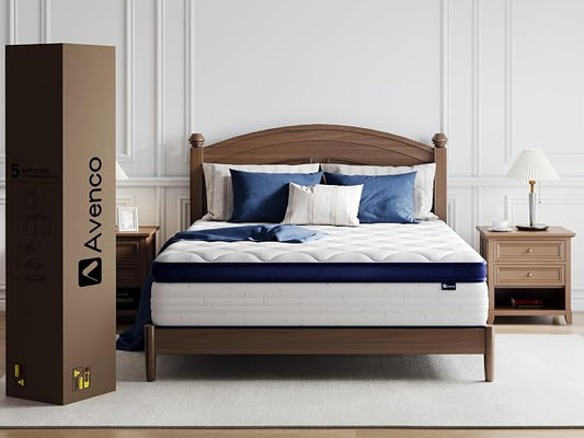 Avenco King Size Mattress, Hybrid King Mattress in a Box, 14 Inch King Size Mattresses with Comfort Foam and Pocket Coils for Pressure Relief Motion Isolation
