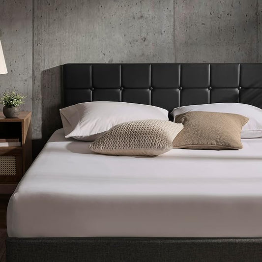 Hearth & Harbor Bed Headboard King Size, Button Tufted King Headboard Only, Modern Upholstered Headboards, Wall Mounted, Adjustable Height 34”-42”, Black