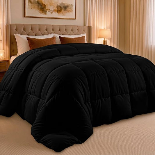 Utopia Bedding Twin Comforter Duvet Insert, Quilted Black Comforter with Corner Tabs, Box Stitched Down Alternative Comforters Twin Size 64 x 88 inches
